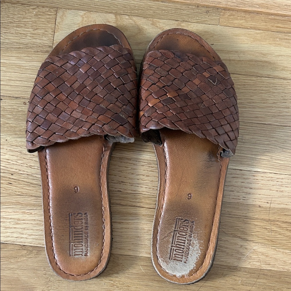 Mohinder Brown braided Leather Slide Sandals women’s size 9